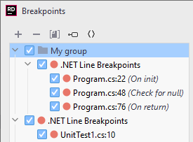 JetBrains&nbsp;Rider: grouping breakpoints