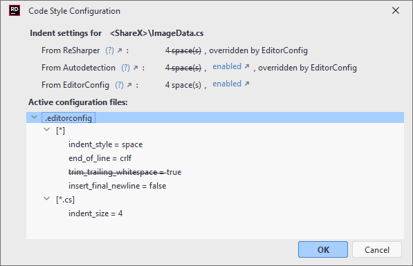 JetBrains&nbsp;Rider. Code Style Configuration dialog
