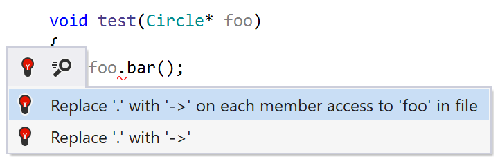 JetBrains Rider helps replacing the dot operator with arrow JetBrains Rider helps replacing the dot operator with arrow