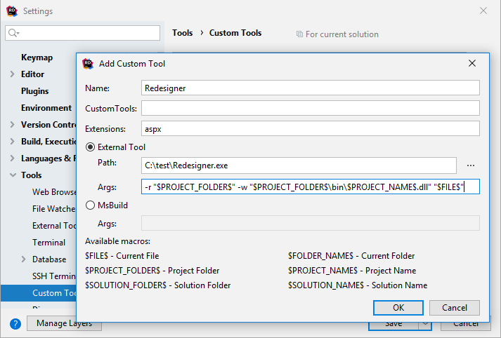 JetBrains Rider: Adding custom a tool that automatically processes specific files JetBrains Rider: Adding custom a tool that automatically processes specific files