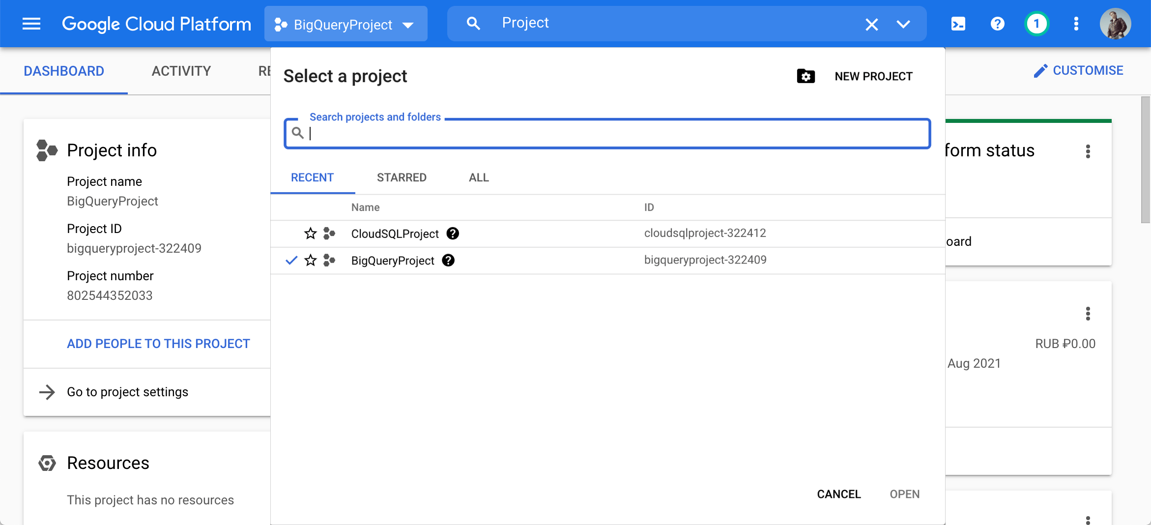 Create or select a project Create or select a project