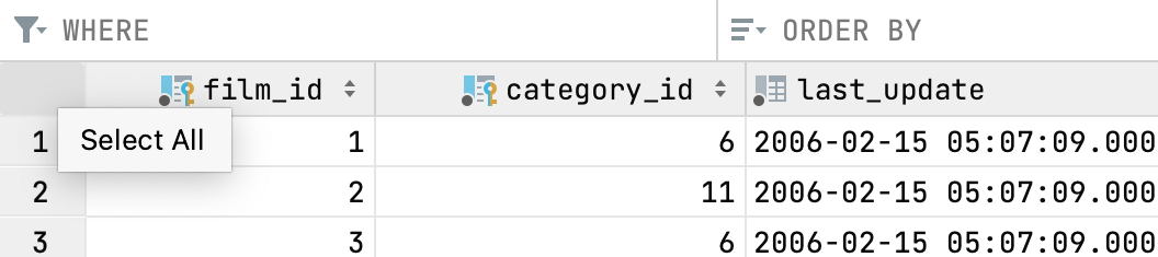 The Select All button in the data editor The Select All button in the data editor