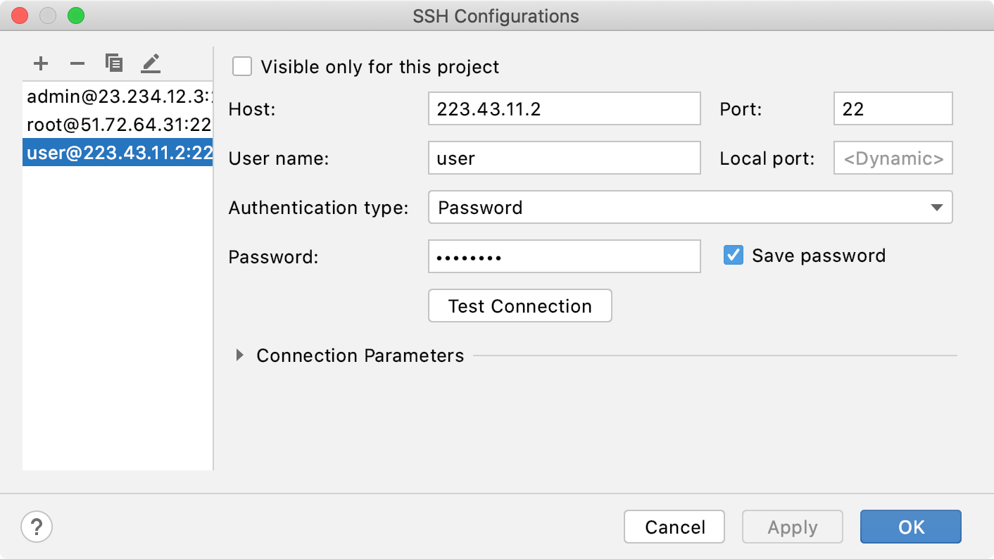 SSH and SSL settings of a data source SSH and SSL settings of a data source