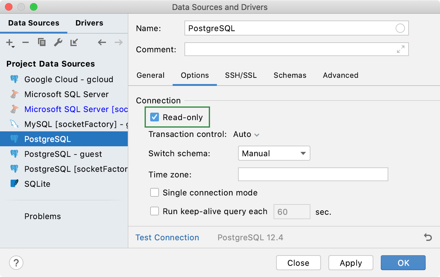 Enable read-only mode for a connection Enable read-only mode for a connection