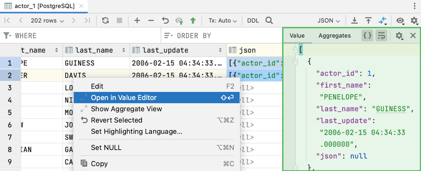 Open in Value Editor context menu option Open in Value Editor context menu option
