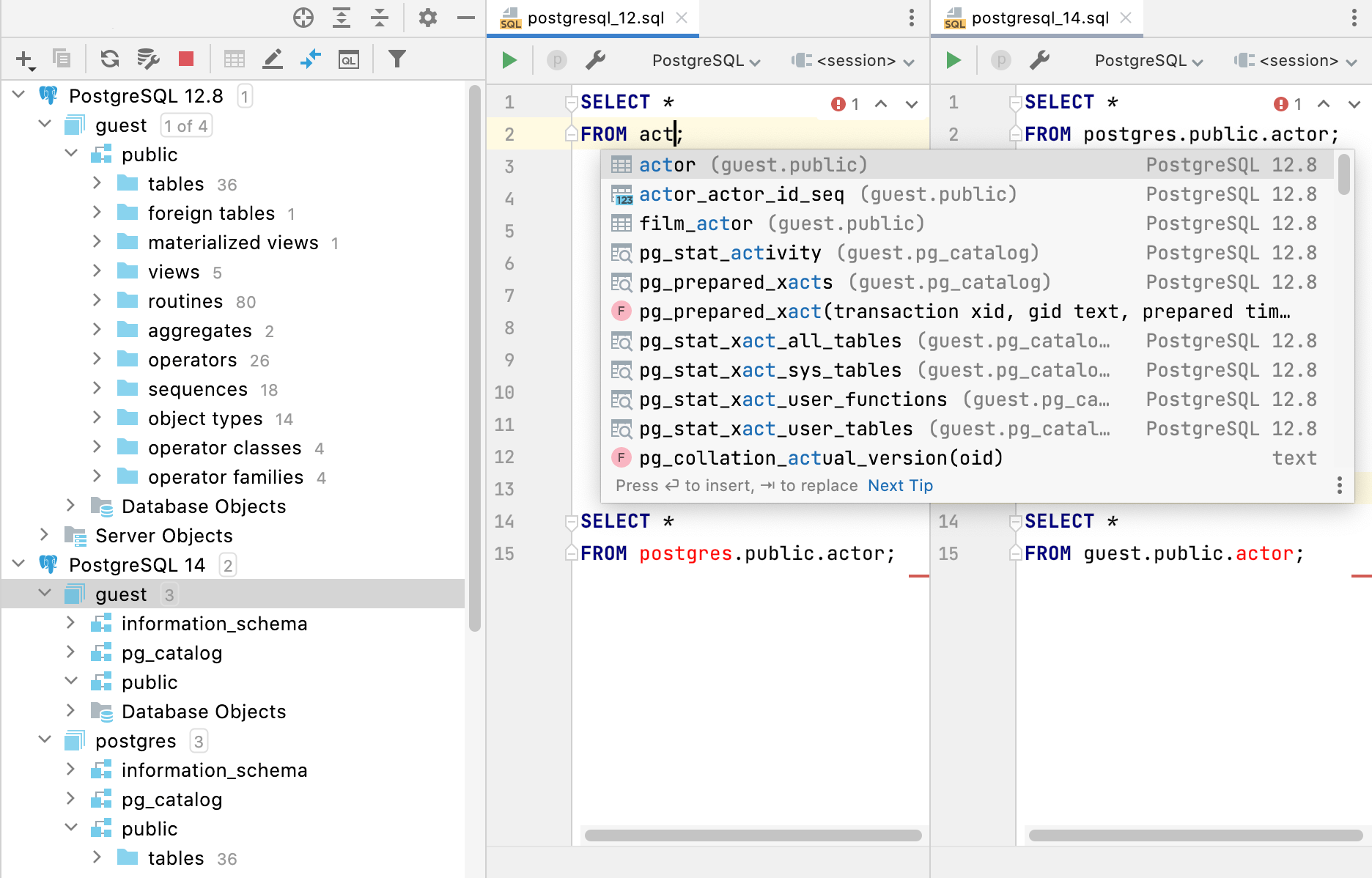 suggestions in the completion list suggestions in the completion list
