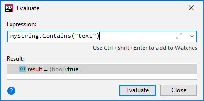 JetBrains&nbsp;Rider: Evaluate Expression dialog