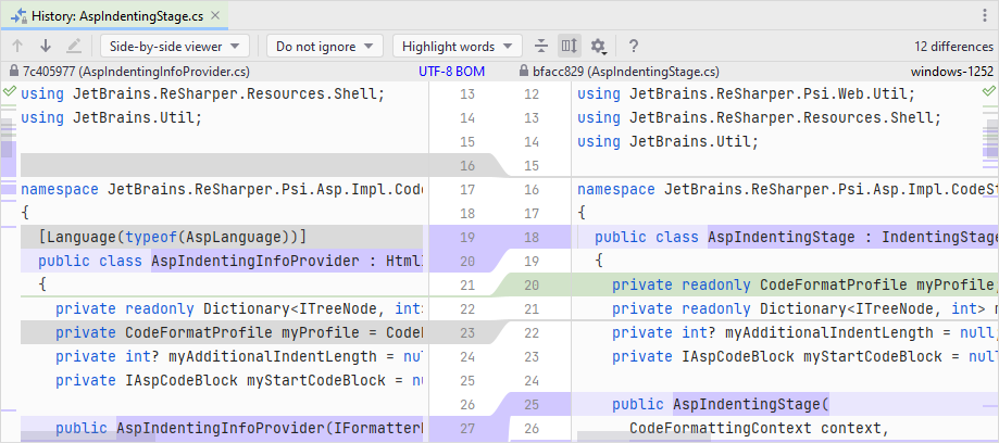 JetBrains Rider: differences viewer JetBrains Rider: differences viewer