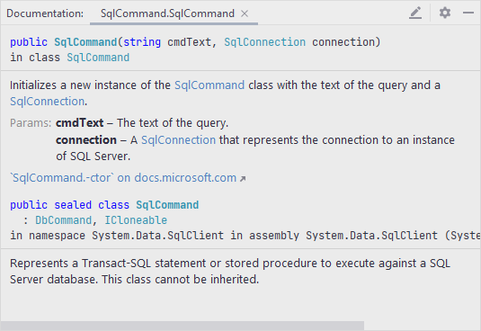 JetBrains&nbsp;Rider: Documentation tool window