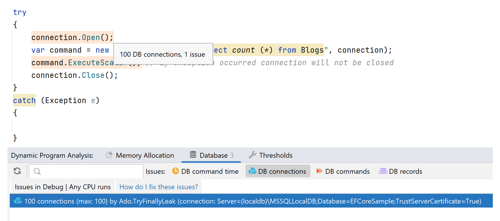 DPA connection leak DPA connection leak