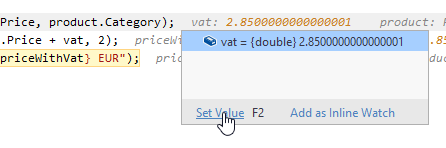JetBrains&nbsp;Rider debugger: Edit values inline