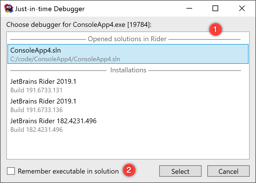 JetBrains Rider: Choosing how to launch just-in-time debugger JetBrains Rider: Choosing how to launch just-in-time debugger