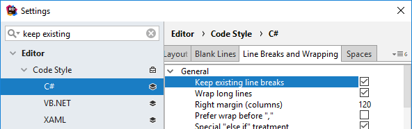 JetBrains&nbsp;Rider: keep existing formatting for selected rules