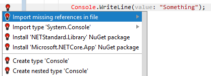 JetBrains Rider: quick-fixes for missing namespace import JetBrains Rider: quick-fixes for missing namespace import