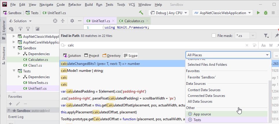 Scope highlighting in the editor tabs and search results Scope highlighting in the editor tabs and search results