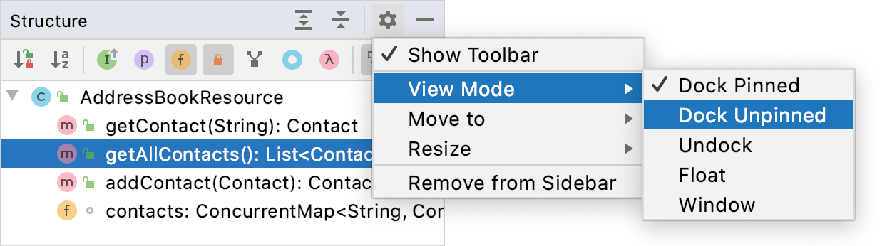 Tool window view mode Tool window view mode