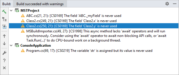 JetBrains Rider: Build window JetBrains Rider: Build window