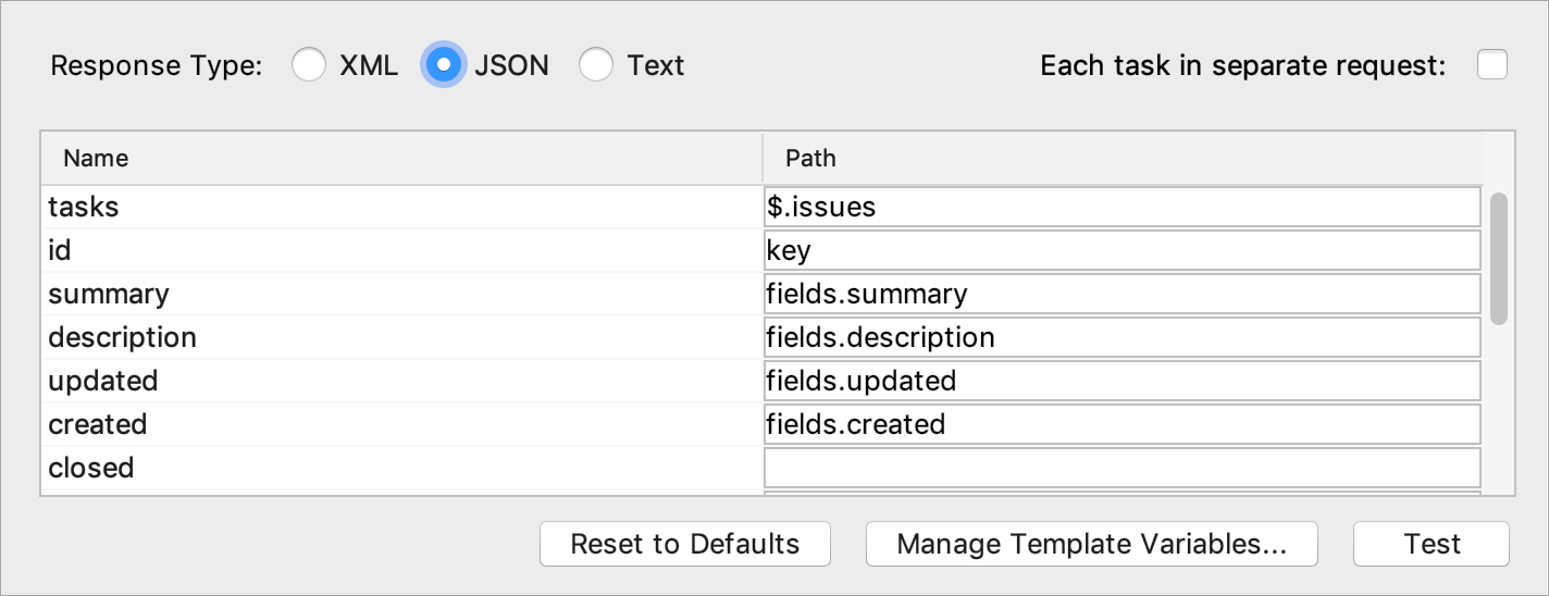 Configuring a response type and specifying selectors Configuring a response type and specifying selectors
