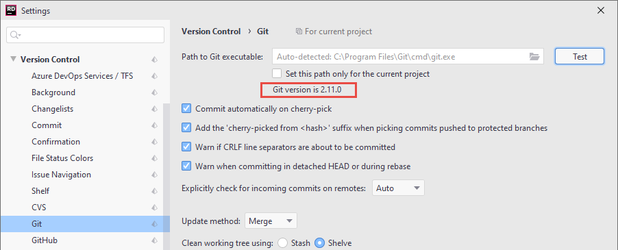 JetBrains Rider: Checking the status of Git executable JetBrains Rider: Checking the status of Git executable