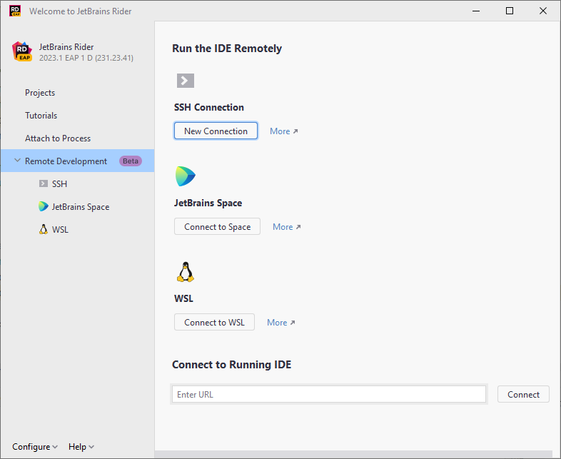 JetBrains&nbsp;Rider: Starting remote development from the Welcome screen