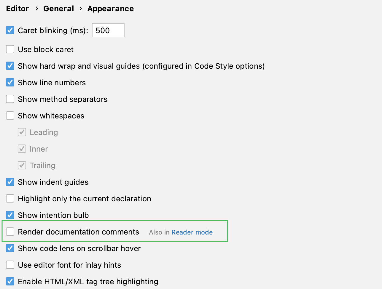 Turn on Rendered JSDoc comments by default Turn on Rendered JSDoc comments by default