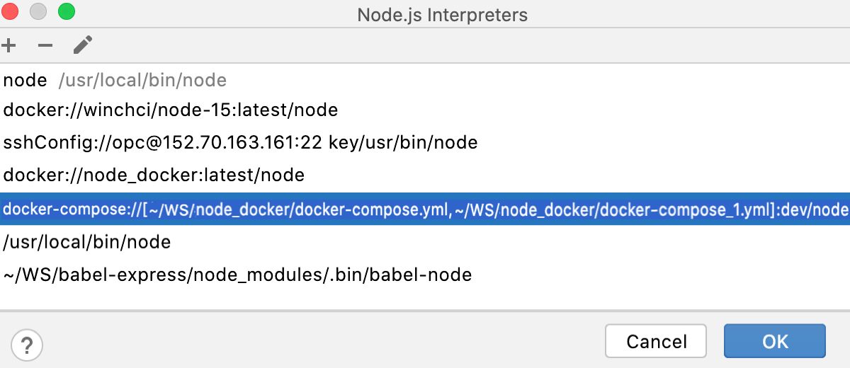 Remote Interpreters dialog: the new Node.js interpreter in Docker added to the list Remote Interpreters dialog: the new Node.js interpreter in Docker added to the list
