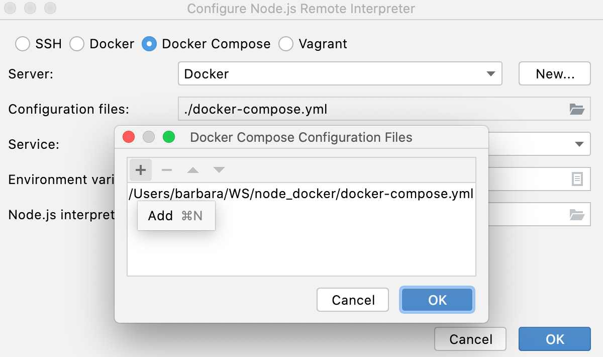 Configure a Node.js interpreter via Docker Compose: configuration files Configure a Node.js interpreter via Docker Compose: configuration files