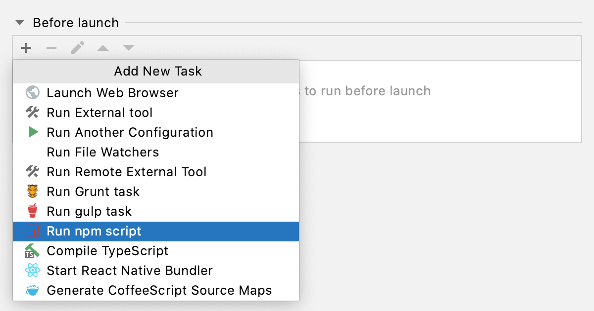 React Native Debug configuration for debugging with Expo: Add Run npm script task React Native Debug configuration for debugging with Expo: Add Run npm script task