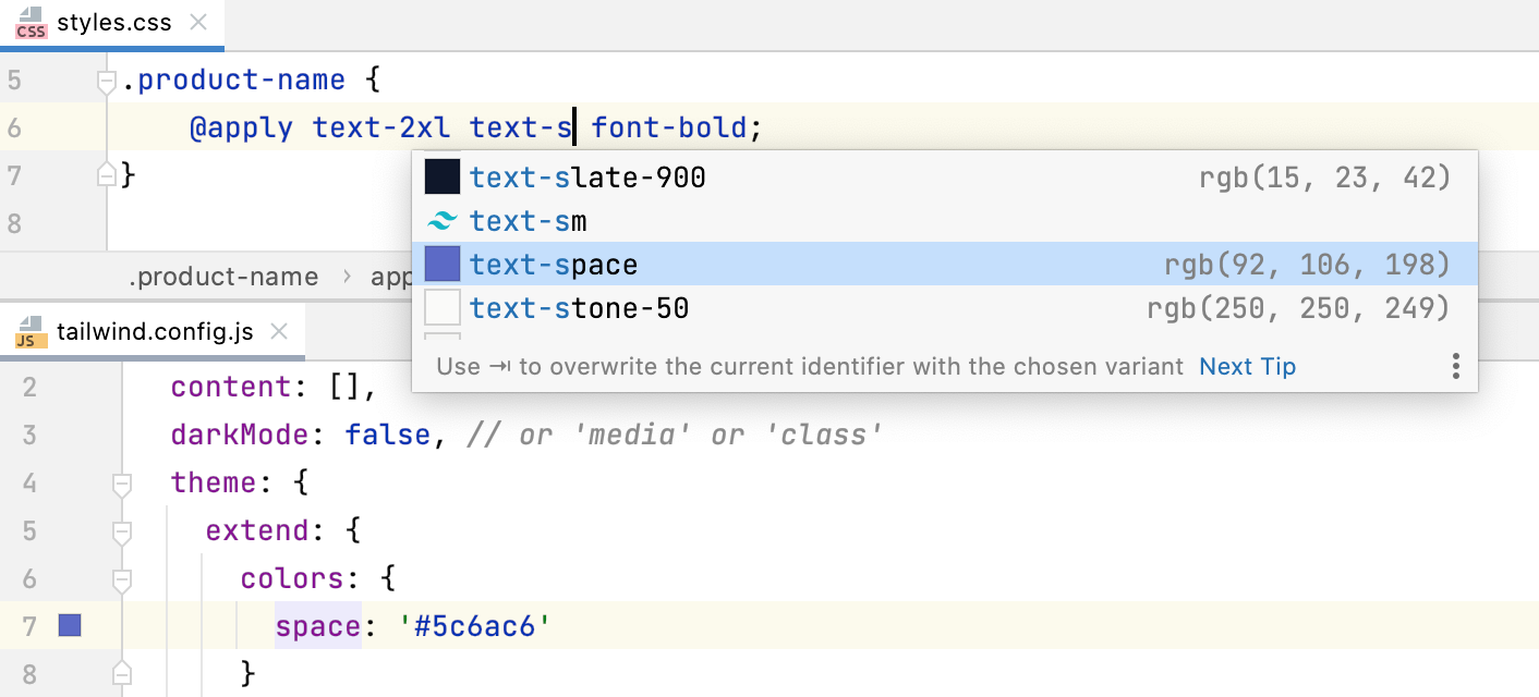 Completion based on customization in tailwind.config.js Completion based on customization in tailwind.config.js