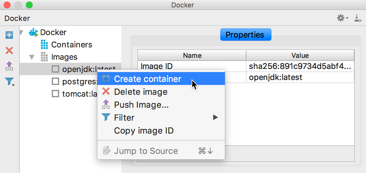 The Create container context menu item The Create container context menu item