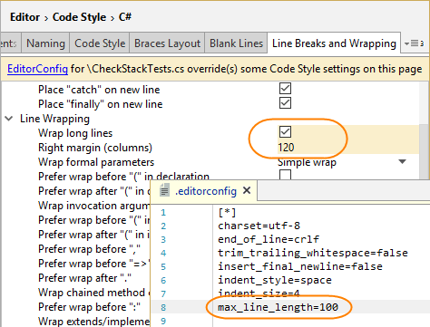 Code formatting options overridden by EditorConfig styles Code formatting options overridden by EditorConfig styles