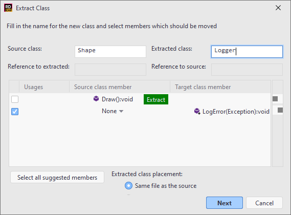 JetBrains Rider. Extract class refactoring JetBrains Rider. Extract class refactoring