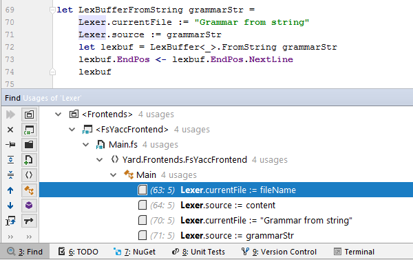 JetBrains Rider: F# find usages JetBrains Rider: F# find usages
