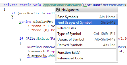The 'Navigate To' shortcut displays all available navigation options for the current symbol The 'Navigate To' shortcut displays all available navigation options for the current symbol