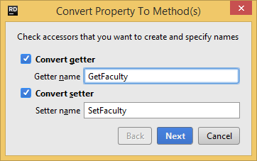 Converting a property to methods with a JetBrains&nbsp;Rider's refactoring