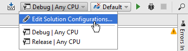JetBrains Rider: Build configuration selector on the toolbar JetBrains Rider: Build configuration selector on the toolbar