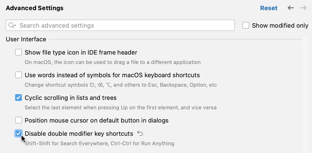 Disabling the double-key shortcuts Disabling the double-key shortcuts
