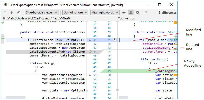 Comparing files in JetBrains Rider diff viewer Comparing files in JetBrains Rider diff viewer