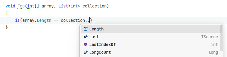 Completing mistyped Length property for collection Completing mistyped Length property for collection