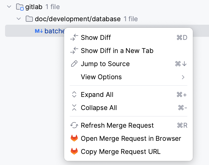 Context menu of a file in merge request Context menu of a file in merge request