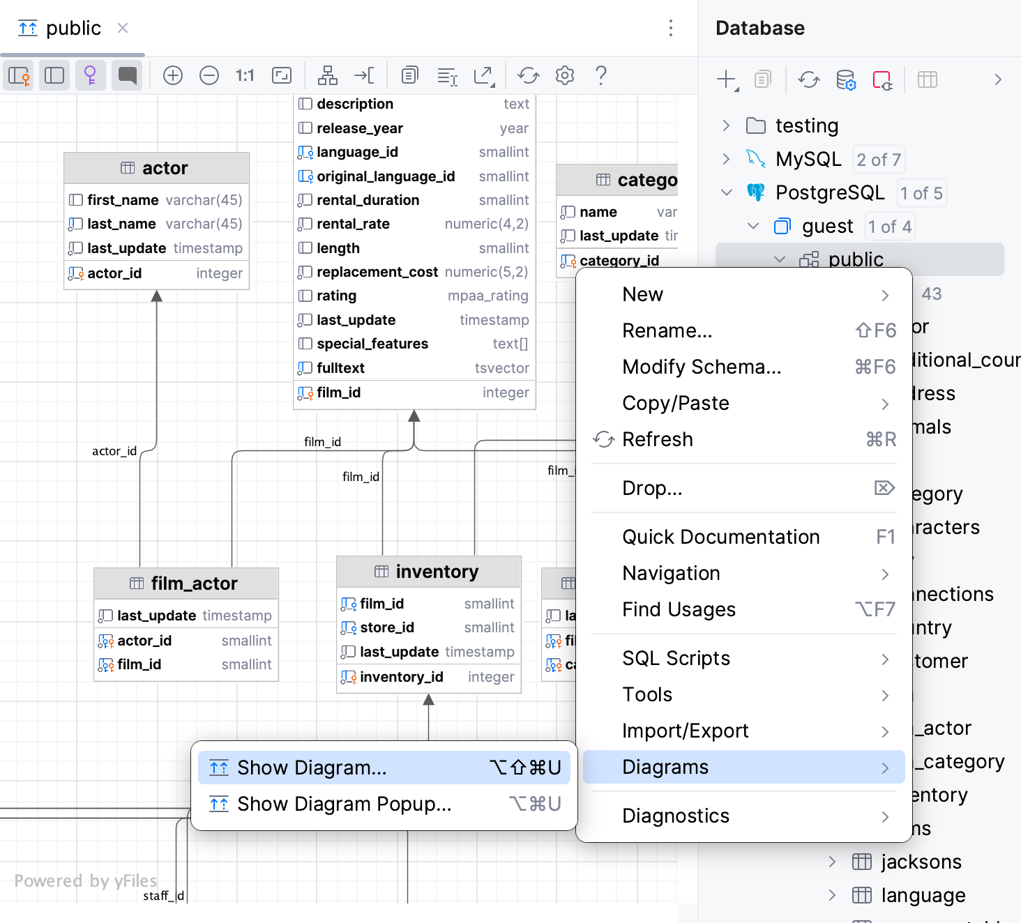 Generate a diagram for a database object Generate a diagram for a database object