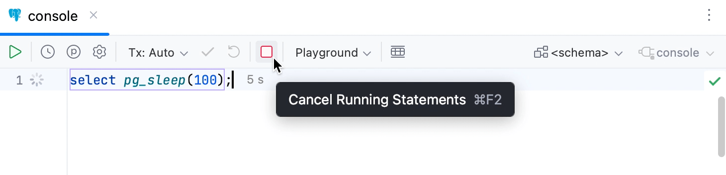 the Cancel Running Statements button on the toolbar the Cancel Running Statements button on the toolbar