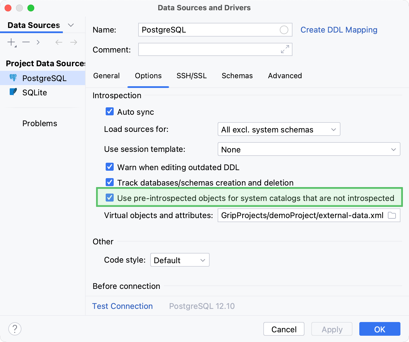 Introspect system catalogs for a data source Introspect system catalogs for a data source