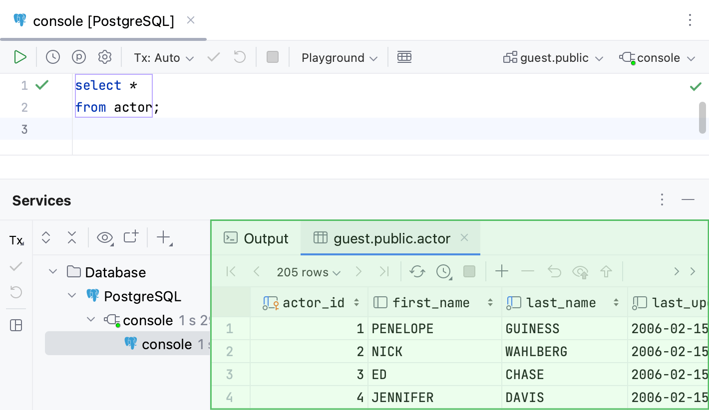 Result tab in the Services tool window Result tab in the Services tool window
