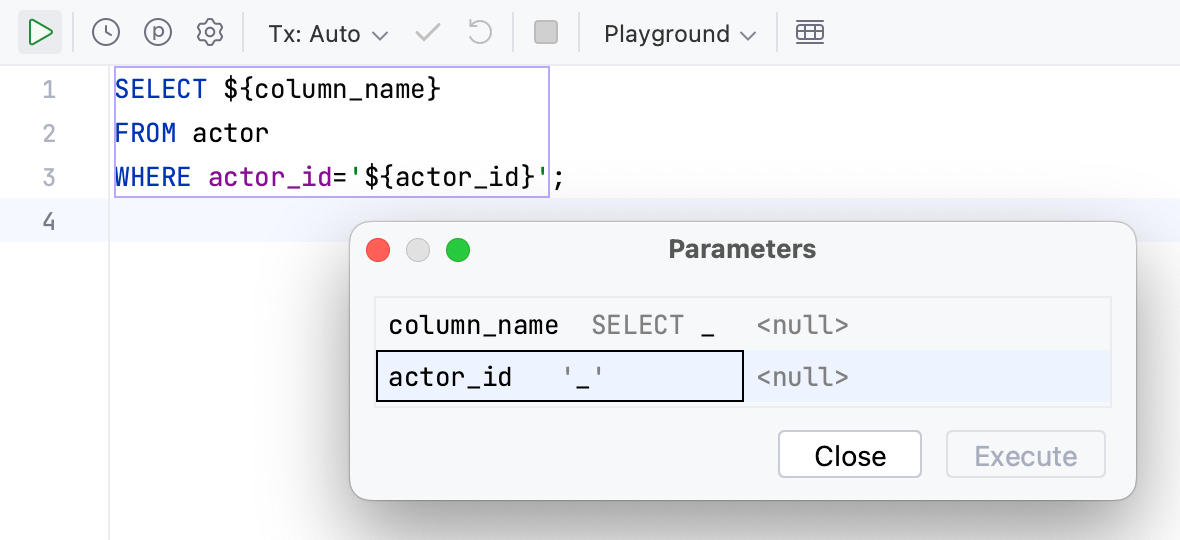 The Substitute inside SQL strings setting enabled The Substitute inside SQL strings setting enabled