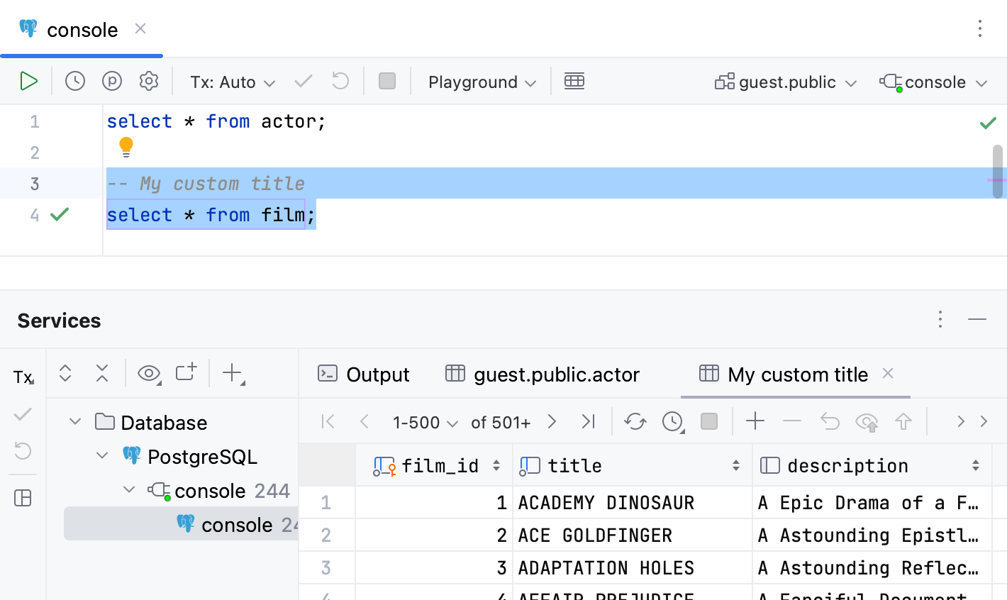 Use custom titles for tabs with results Use custom titles for tabs with results