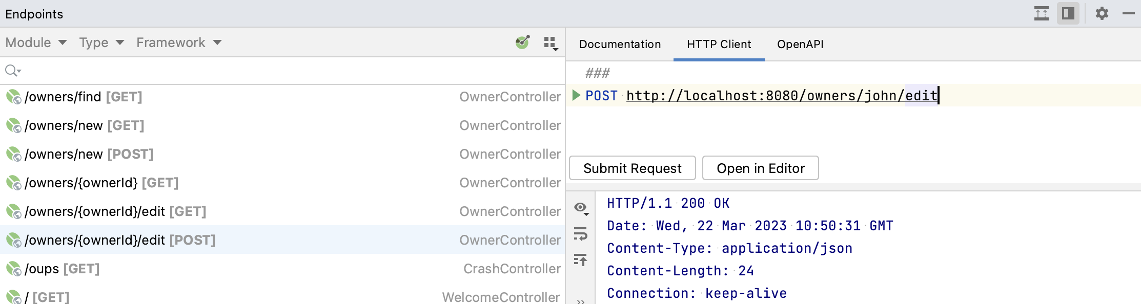 Endpoints tool window: HTTP Client tab Endpoints tool window: HTTP Client tab