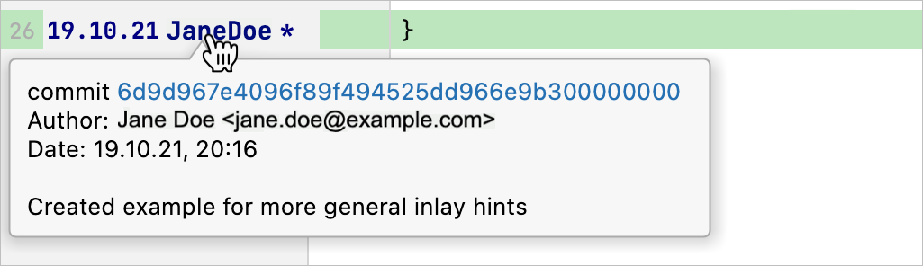 Popup with detailed information about commit Popup with detailed information about commit