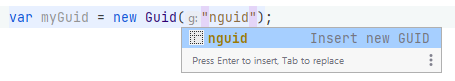 JetBrains Rider: Inset GUID via live template JetBrains Rider: Inset GUID via live template