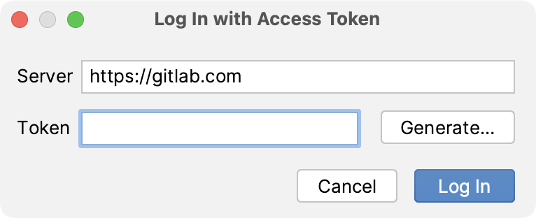 Log In with Access token dialog Log In with Access token dialog